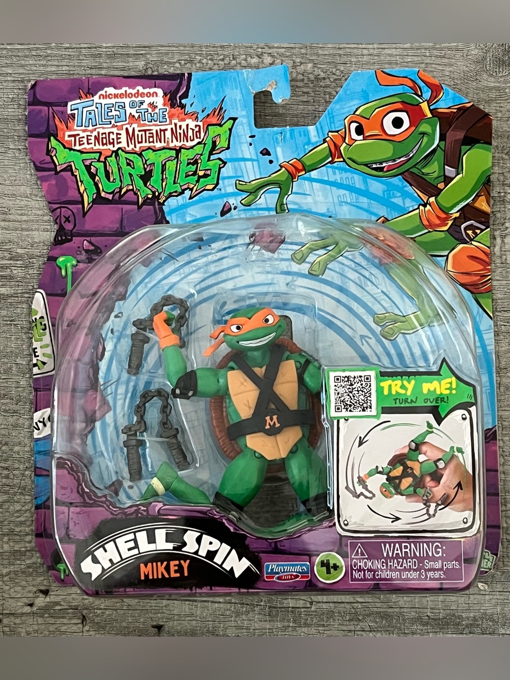 Playmates Toys Shell Spin TMNT Mikey Michelangelo Figure 4.25in Nunchucks 4+